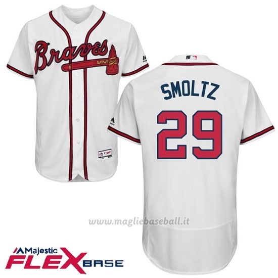 Maglia Baseball Uomo Atlanta Braves 29 John Smoltz Autentico Collezione Flex Base Bianco